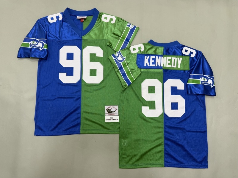 Men 2025 Seattle Seahawks #96 Kennedy blue green Throwback Limited NFL Jersey style 001